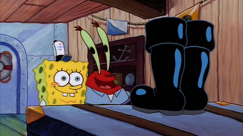 Krabs showing SpongeBob boots