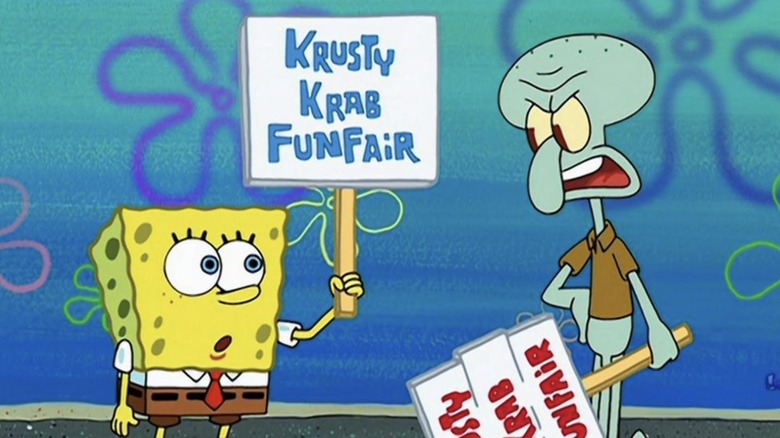 Squidward criticizing SpongeBob's picket sign