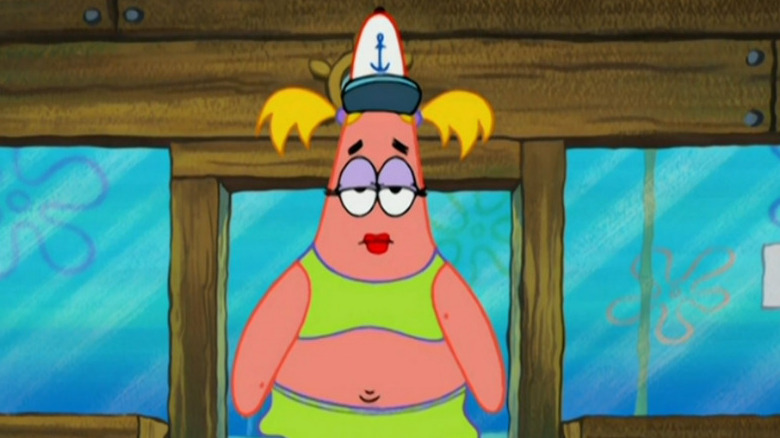 Patrick dressed as a woman