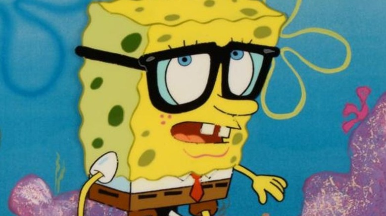 SpongeBob wearing thick glasses