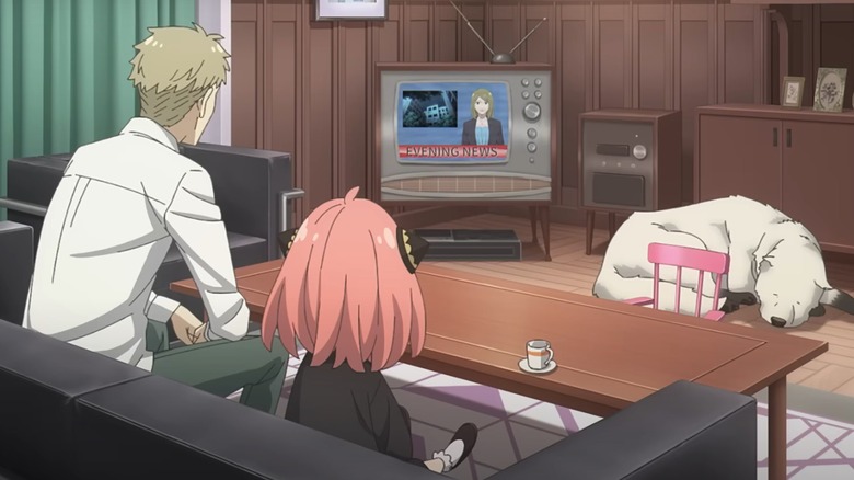 Loid and Anya watch TV