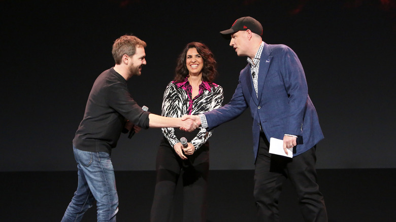 Matt Shakman and Kevin Feige shake hands