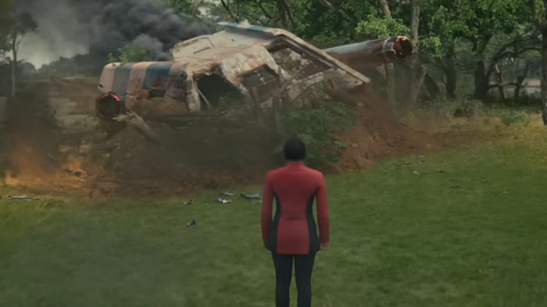 Uhura looks at shuttle crash