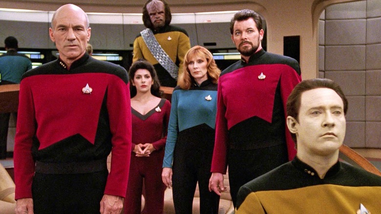 Picard and his crew look at the viewscreen