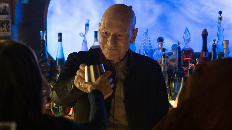 Picard toasting with friends