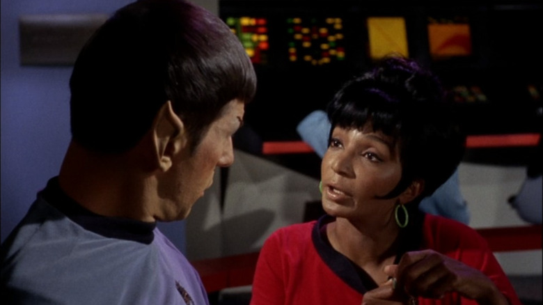 lieutenant Uhura speaking to Spock