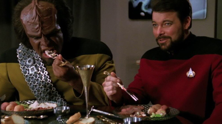 Riker and Worf eating