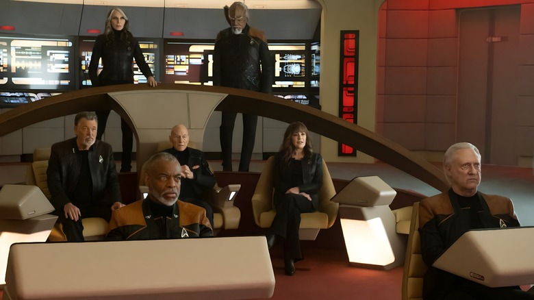 The TNG crew on a ship