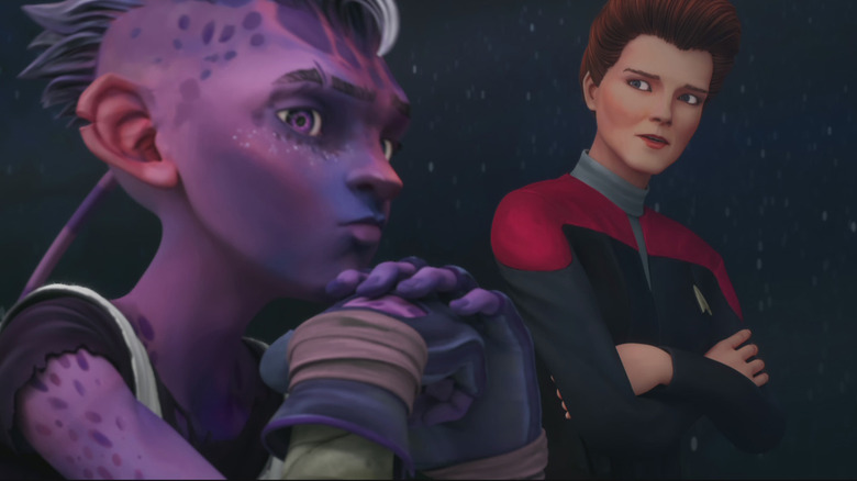 Dal and Janeway looking thoughtful in Star Trek: Prodigy