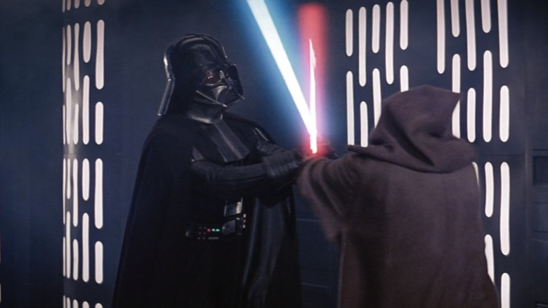 Darth Vader and Obi-Wan dueling