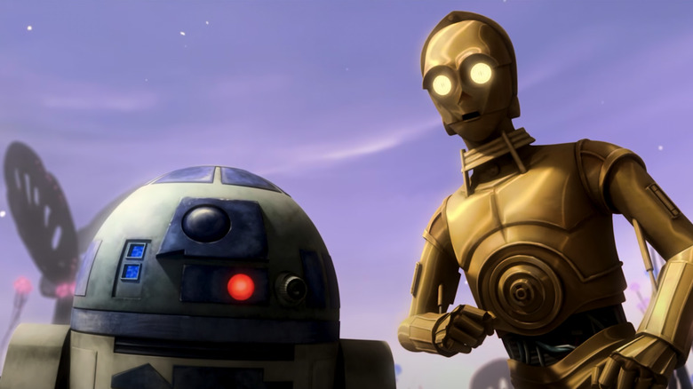 C-3PO talking to R2-D2