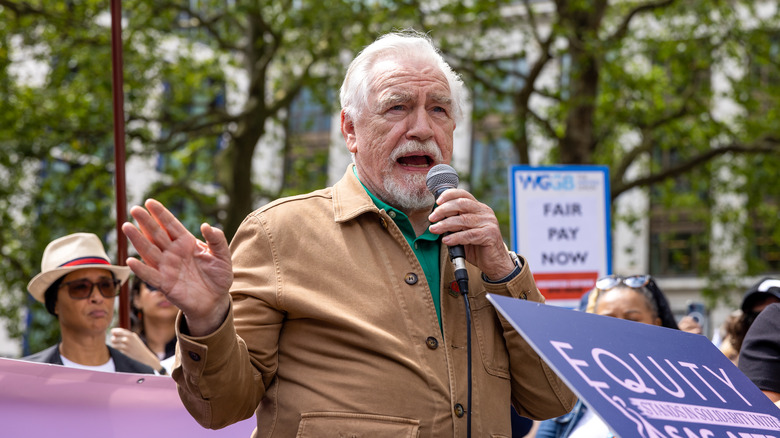 Brian Cox speaking at rally