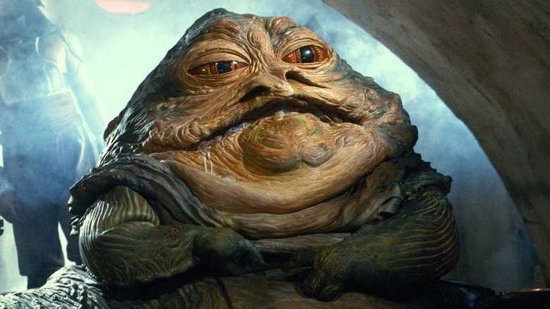 Jabba speaks in his palace in "Return of the Jedi" (1983)