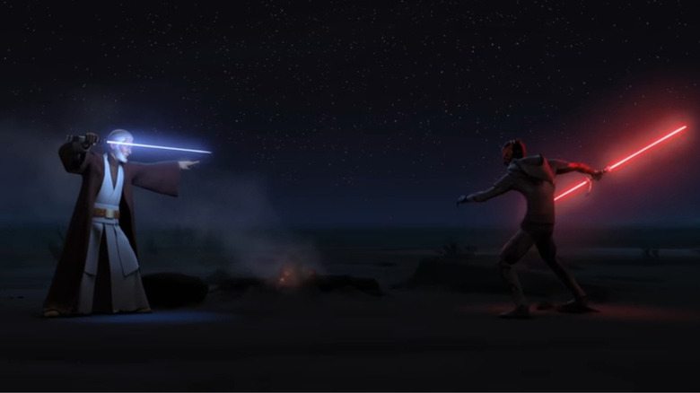 Obi-Wan Kenobi and Darth Maul facing off