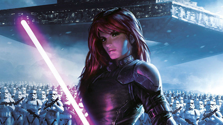 Mara Jade with purple lightsaber