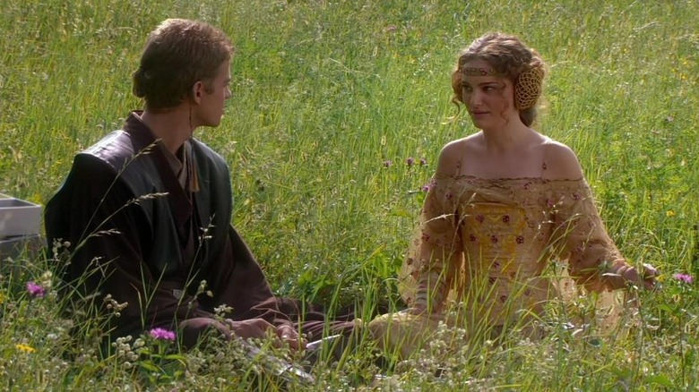 Anakin and Padme sitting in a field 