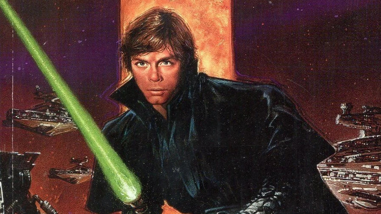 Luke Skywalker igniting his green lightsaber