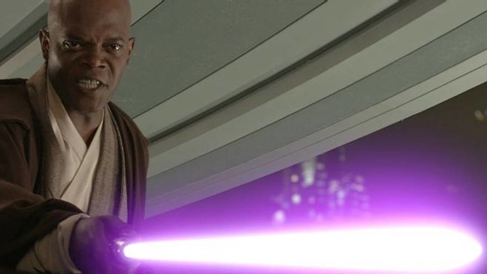 Star Wars Mace Windu threatening with lightsaber