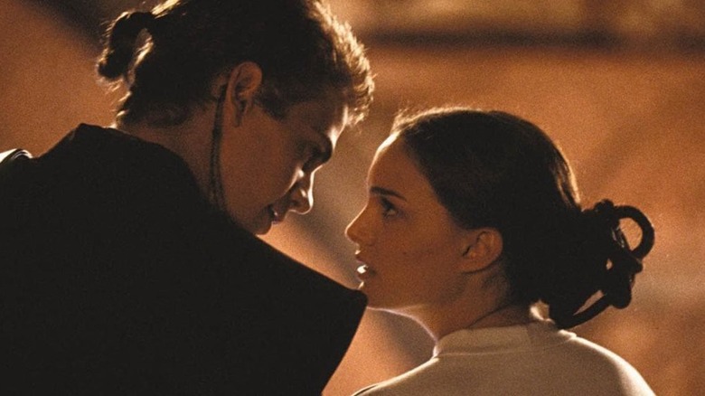 Anakin and Padme confess their feelings and kiss before entering the arena for execution in Attack Of The Clones.