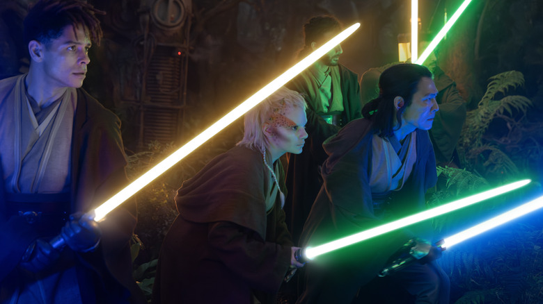 Jedi knights with colorful lightsabers