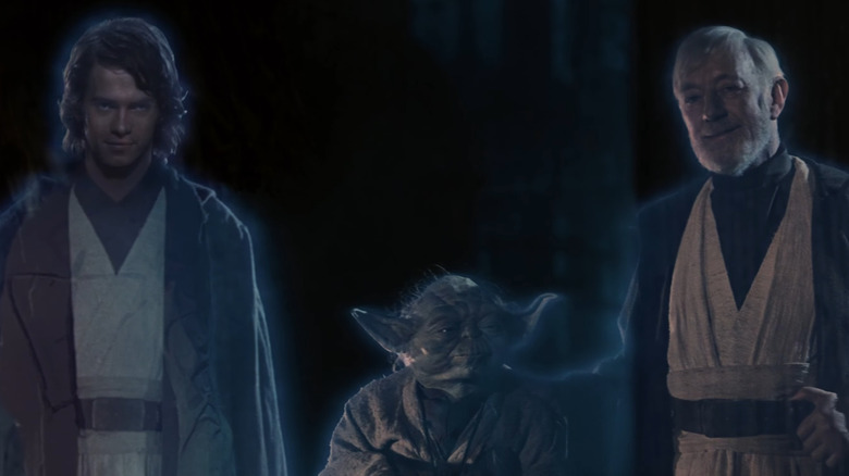 Anakin, Yoda, and Obi-Wan force ghosts