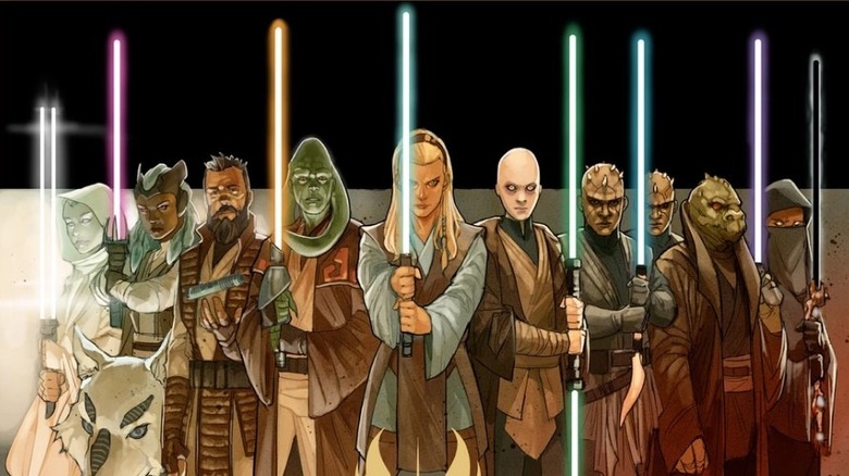 Jedis holding lightsabers