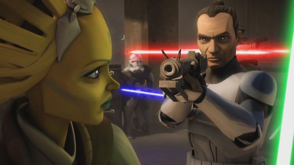 Clone trooper Tup shoots Tiplar in Star Wars: The Clone Wars