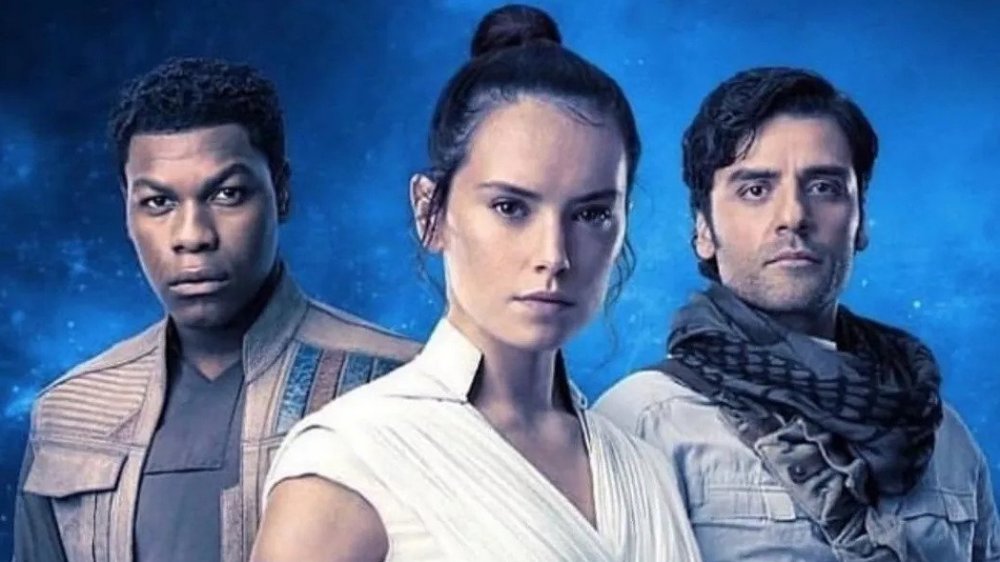 John Boyega, Daisy Ridley, and Oscar Isaac in Rise of Skywalker promo image