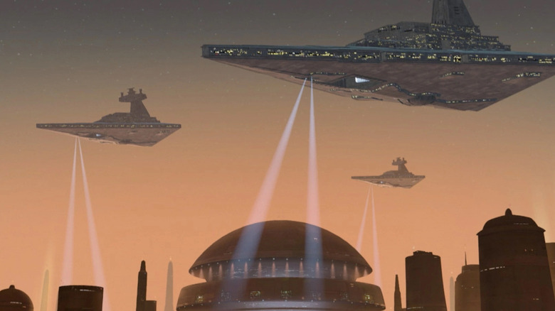 Imperial ships above Lothal skyline