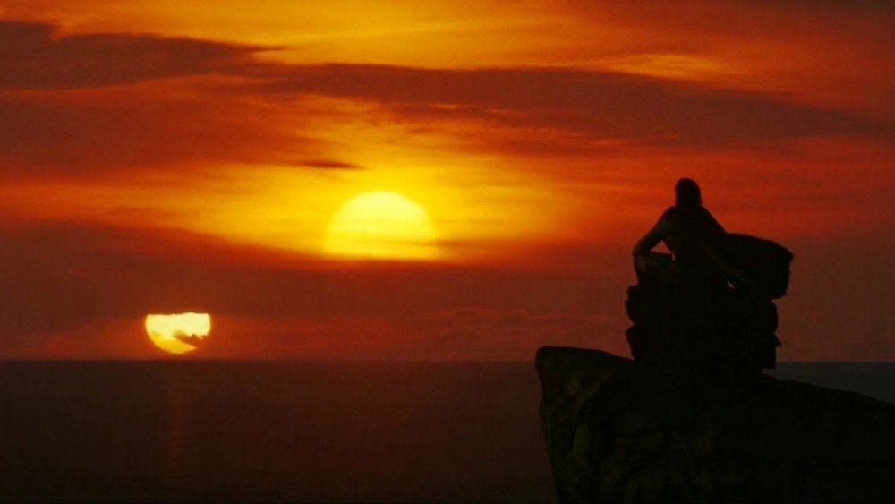 Mark Hamill as Luke Skywalker, watching the sunset, from Star Wars: The Last Jedi