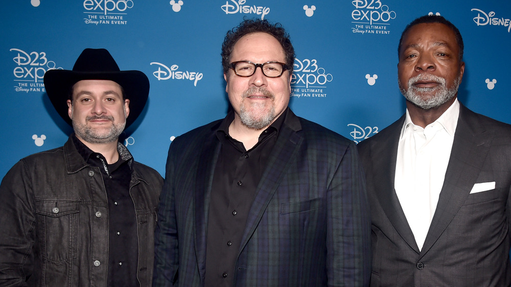 Carl Weathers posing with Dave Filoni and Jon Favreau