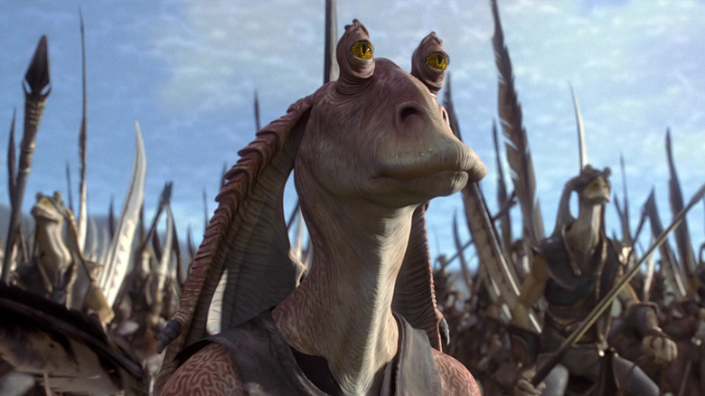 Jar Jar leading Gungan soldiers