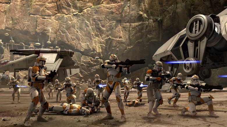 Clones fighting droids on Utapau