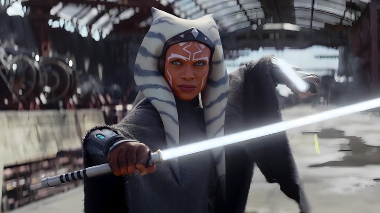 Ahsoka Tano battling with a lightsaber