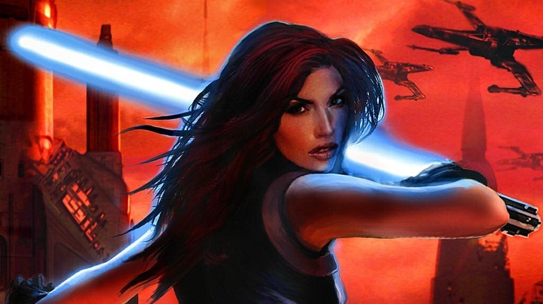 Mara Jade with blue lightsaber