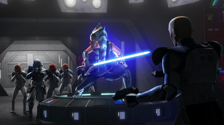 Ahsoka Tano defending herself during Order 66