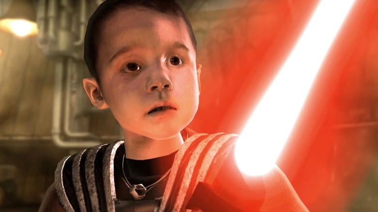 Galen Marek holding Vader's lightsaber