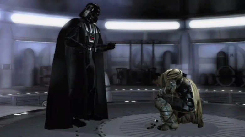 Starkiller bowing before Darth Vader