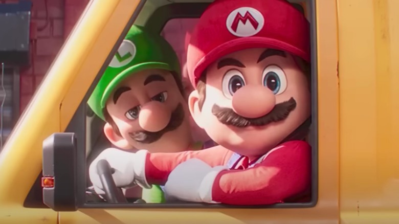 Mario and Luigi sitting in a van