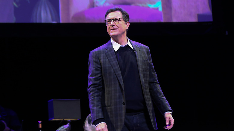 Colbert appears on stage 