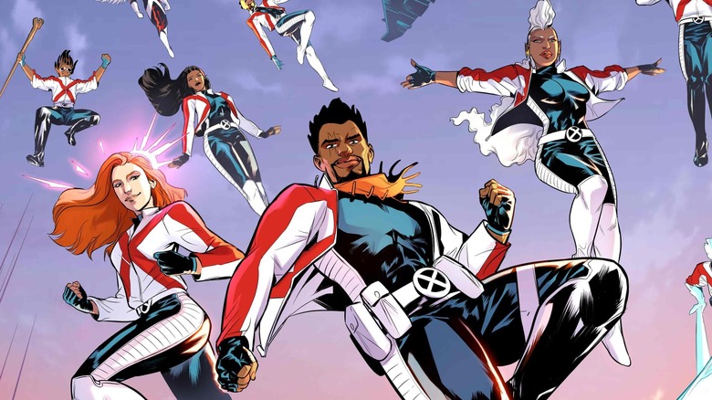 The First Strike team of X-Men in the air