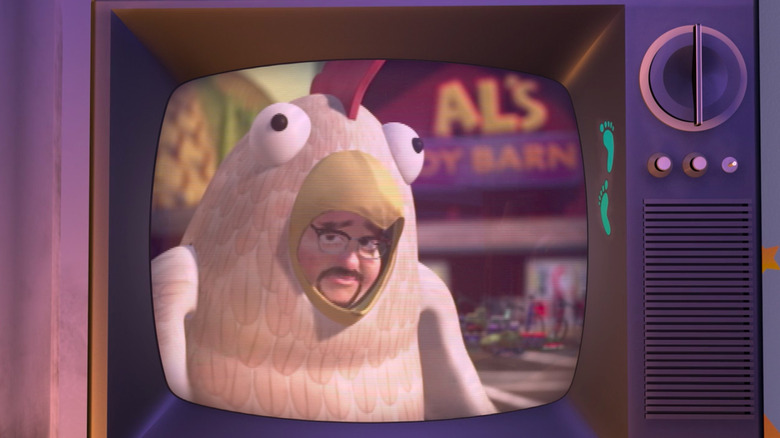 Al crying in chicken suit