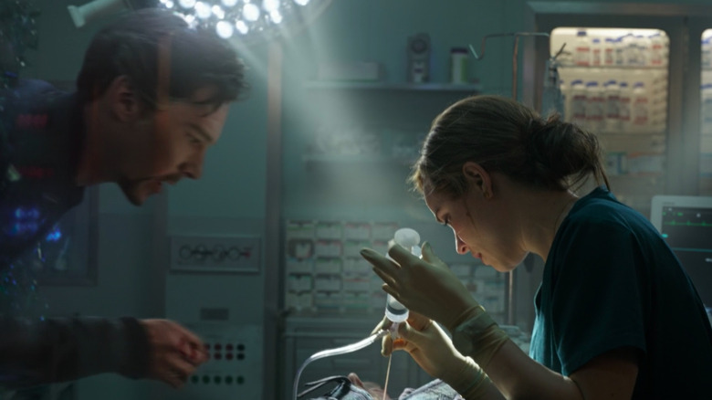 A disembodied Strange giving Christine advice during surgery