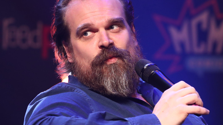 David Harbour with microphone