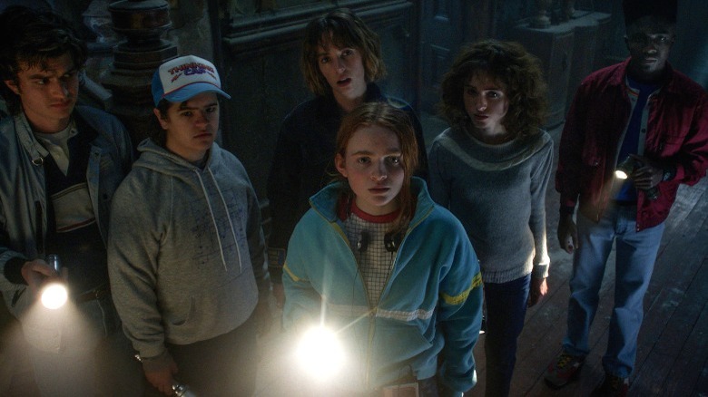 The kids of Stranger Things in the dark