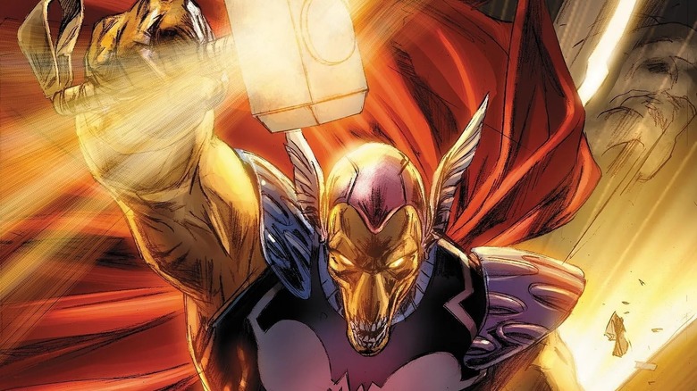 Beta Ray Bill holding Mjolnir