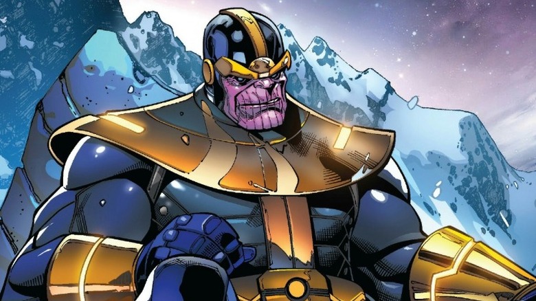 Thanos sitting on throne