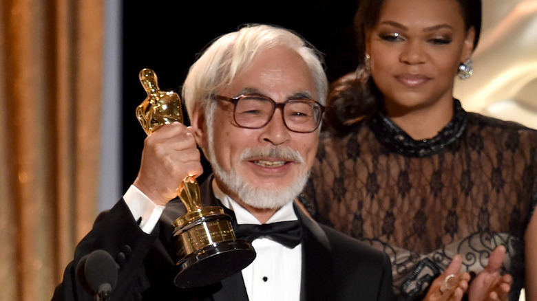 Hayao Miyazaki accepts an academy award