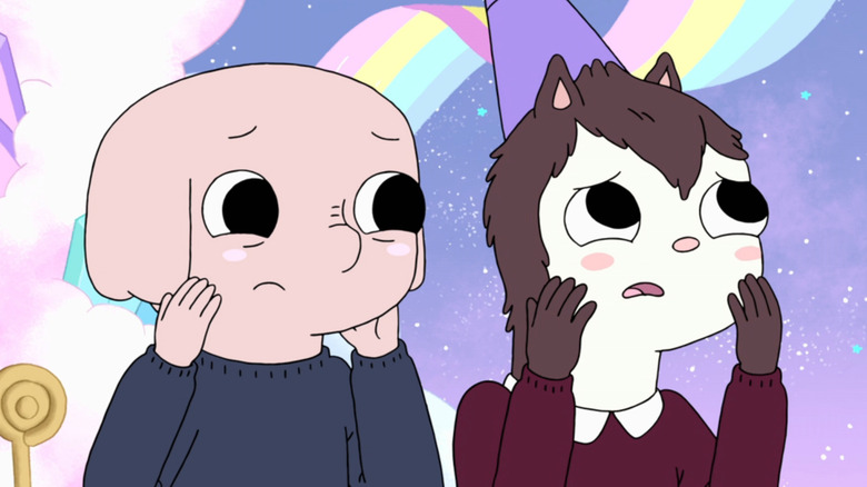 Oscar and Hedgehog are shocked in Summer Camp Island