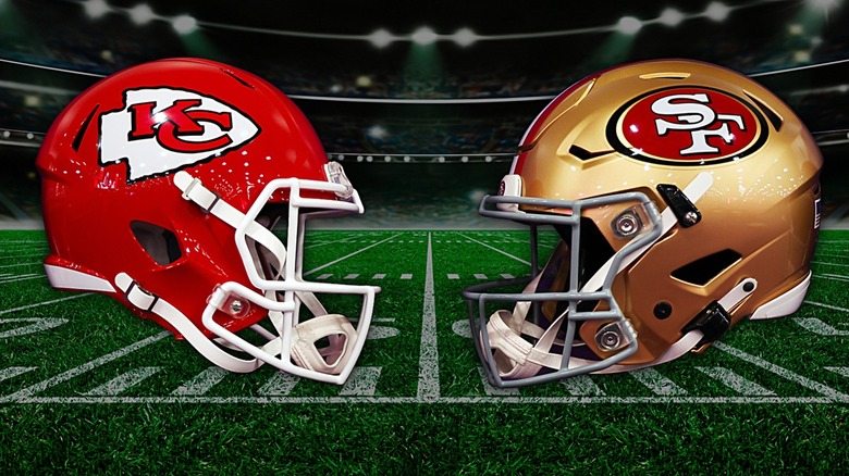 Chiefs and 49ers helmets composite